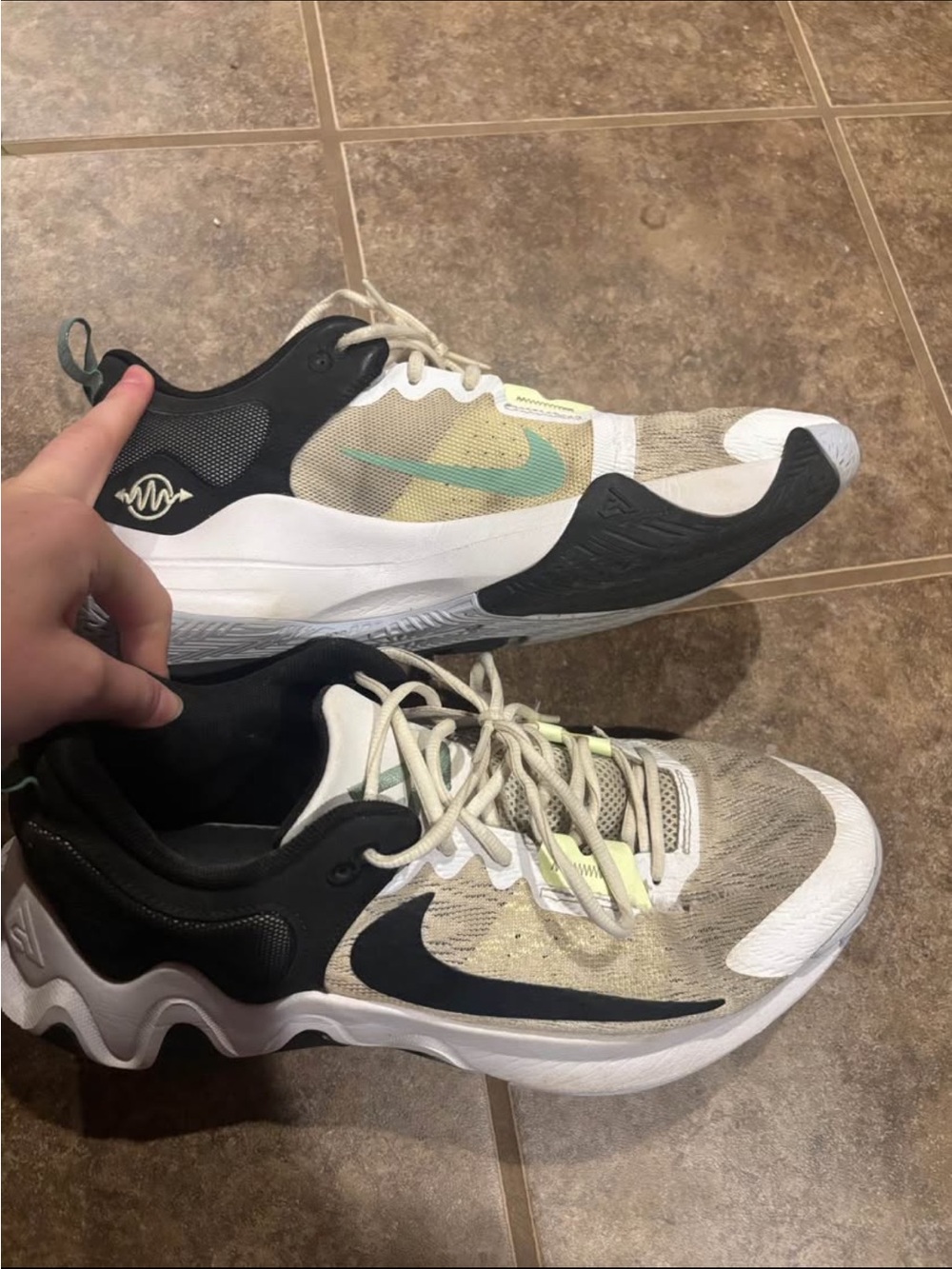 Nike Sneakers in Beige, Black & Teal Accents